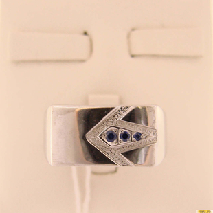 Серебряное кольцо-печатка (перстень), 925 пробы с сапфиром, 2200000426154