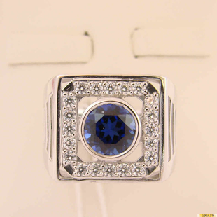 Серебряное кольцо-печатка (перстень), 925 пробы с сапфиром, фианитом, 2200000428400