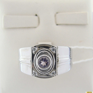 Серебряное кольцо-печатка (перстень), 925 пробы с аметистом, фианитом, 2200000428448