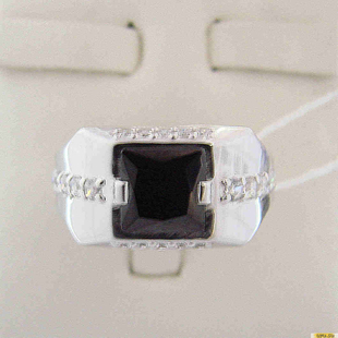 Серебряное кольцо-печатка (перстень), 925 пробы с фианитом, 2200000429957