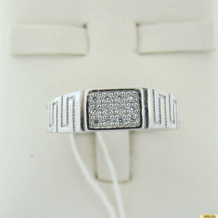 Серебряное кольцо-печатка (перстень), 925 пробы с фианитом, 2200000434982