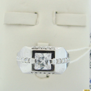 Серебряное кольцо-печатка (перстень), 925 пробы с фианитом, 2200000450852