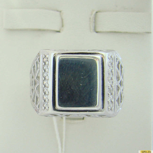 Серебряное кольцо-печатка (перстень), 925 пробы с фианитом, 2200000342850