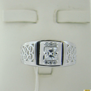 Серебряное кольцо-печатка (перстень), 925 пробы с фианитом, 2200000444820