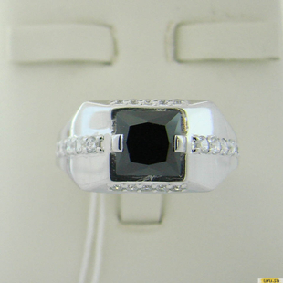 Серебряное кольцо-печатка (перстень), 925 пробы с фианитом, 2200000444875