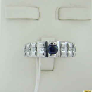 Серебряное кольцо-печатка (перстень), 925 пробы с сапфиром, фианитом, 2200000444882