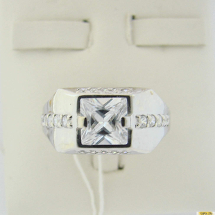 Серебряное кольцо-печатка (перстень), 925 пробы с фианитом, 2200000384379