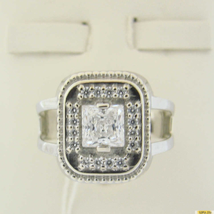 Серебряное кольцо-печатка (перстень), 925 пробы с фианитом, 2200000384430