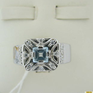 Серебряное кольцо-печатка (перстень), 925 пробы с топазом, фианитом, 2200000440273