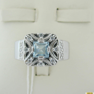 Серебряное кольцо-печатка (перстень), 925 пробы с топазом, фианитом, 2200000440297