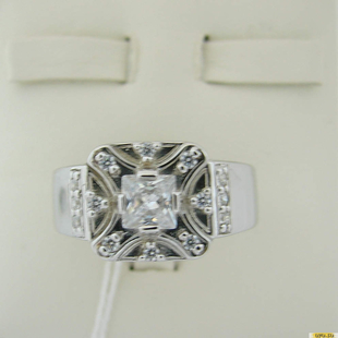 Серебряное кольцо-печатка (перстень), 925 пробы с фианитом, 2200000440327