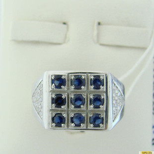 Серебряное кольцо-печатка (перстень), 925 пробы с сапфиром, фианитом, 2200000450692