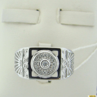 Серебряное кольцо-печатка (перстень), 925 пробы с фианитом, 2200000450784