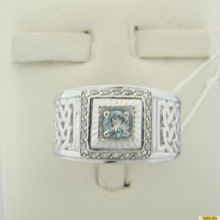 Серебряное кольцо-печатка (перстень), 925 пробы с топазом, фианитом, 2200000450999