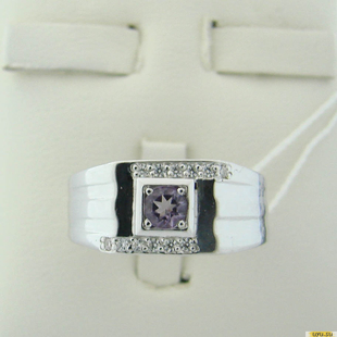 Серебряное кольцо-печатка (перстень), 925 пробы с аметистом, фианитом, 2200000451019