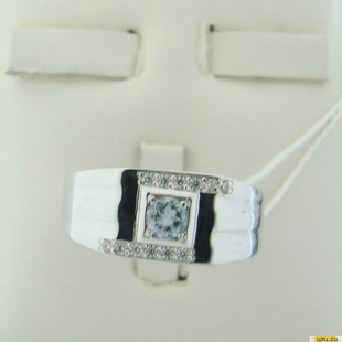 Серебряное кольцо-печатка (перстень), 925 пробы с топазом, фианитом, 2200000451026