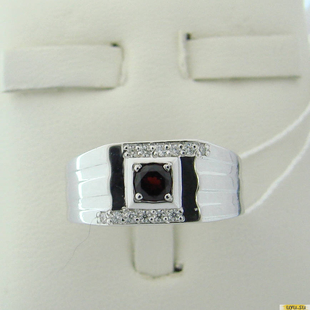 Серебряное кольцо-печатка (перстень), 925 пробы с гранатом, фианитом, 2200000451033