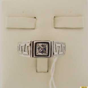 Серебряное кольцо-печатка (перстень), 925 пробы с фианитом, 2200000183408