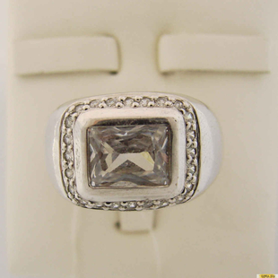 Серебряное кольцо-печатка (перстень), 925 пробы с фианитом, 2200000242921