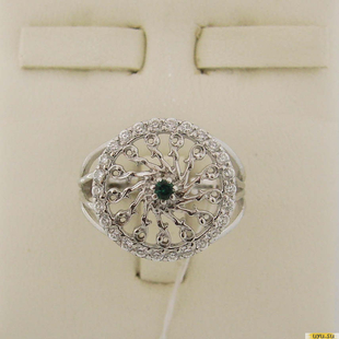 Серебряное кольцо 925 пробы с изумрудом, фианитом, 2200000302526