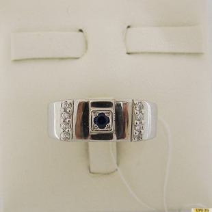 Серебряное кольцо-печатка (перстень), 925 пробы с сапфиром, фианитом, 2200000305480