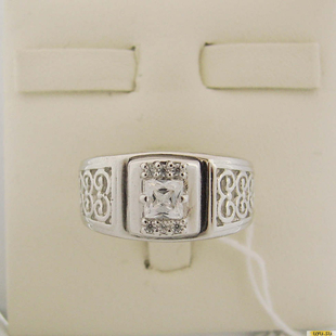 Серебряное кольцо-печатка (перстень), 925 пробы с фианитом, 2200000324764