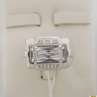 Серебряное кольцо-печатка (перстень), 925 пробы с фианитом, 2200000348418