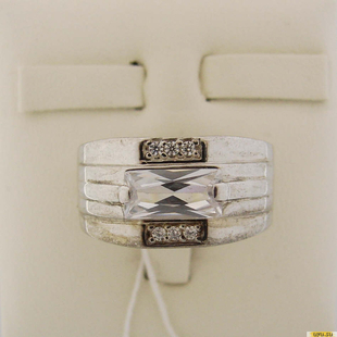 Серебряное кольцо-печатка (перстень), 925 пробы с фианитом, 2200000356208