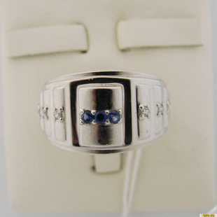 Серебряное кольцо-печатка (перстень), 925 пробы с сапфиром, фианитом, 2200000170927