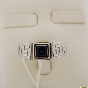 Серебряное кольцо-печатка (перстень), 925 пробы с сапфиром, 2200000327680