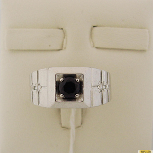 Серебряное кольцо-печатка (перстень), 925 пробы с сапфиром, фианитом, 2200000371294