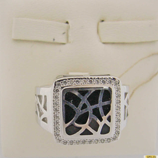 Серебряное кольцо-печатка (перстень), 925 пробы с фианитом, 2200000398505 в комплекте с 2200000399212