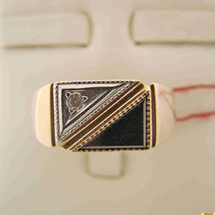 Золотое кольцо-печатка (перстень), 585 пробы с фианитом, 2200000244222