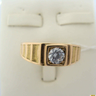 Золотое кольцо-печатка (перстень), 585 пробы с фианитом, 2200000078353