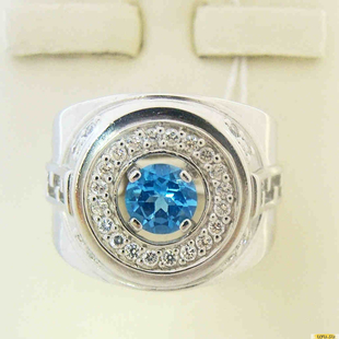 Серебряное кольцо-печатка (перстень), 925 пробы с топазом, фианитом, 2200000287335