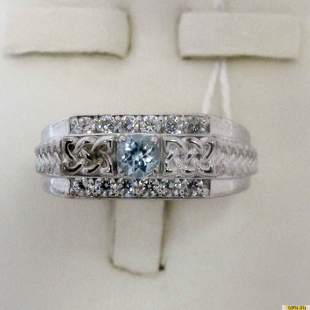 Серебряное кольцо-печатка (перстень), 925 пробы с топазом, фианитом, 2200000315465