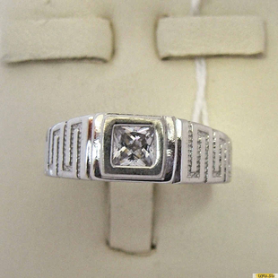 Серебряное кольцо-печатка (перстень), 925 пробы с фианитом, 2200000323965