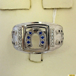 Серебряное кольцо-печатка (перстень), 925 пробы с сапфиром, фианитом, 2200000326324