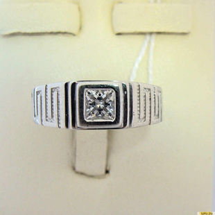 Серебряное кольцо-печатка (перстень), 925 пробы с фианитом, 2200000326522