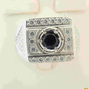 Серебряное кольцо-печатка (перстень), 925 пробы с сапфиром, фианитом, 2200000337641