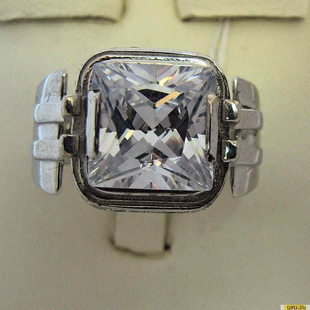 Серебряное кольцо-печатка (перстень), 925 пробы с фианитом, 2200000342775