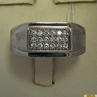 Серебряное кольцо-печатка (перстень), 925 пробы с фианитом, 2200000357304