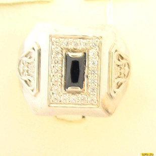 Серебряное кольцо-печатка (перстень), 925 пробы с фианитом, 2200000363428