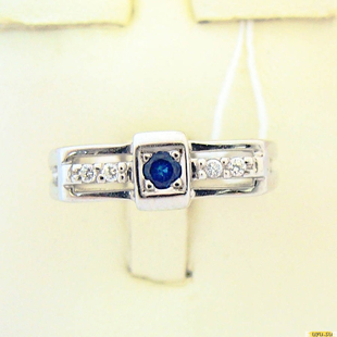 Серебряное кольцо-печатка (перстень), 925 пробы с сапфиром, фианитом, 2200000364074