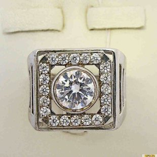 Серебряное кольцо-печатка (перстень), 925 пробы с фианитом, 2200000366122