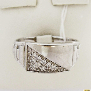 Серебряное кольцо-печатка (перстень), 925 пробы с фианитом, 2200000366160