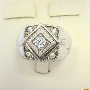 Серебряное кольцо-печатка (перстень), 925 пробы с фианитом, 2200000366955