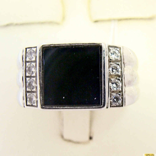 Серебряное кольцо-печатка (перстень), 925 пробы с фианитом, 2200000366979