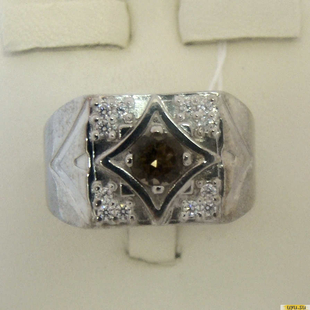 Серебряное кольцо-печатка (перстень), 925 пробы с топазом, фианитом, 2200000378699