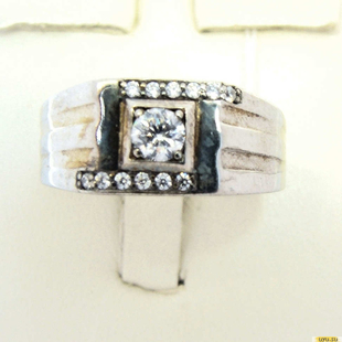 Серебряное кольцо-печатка (перстень), 925 пробы с фианитом, 2200000379504